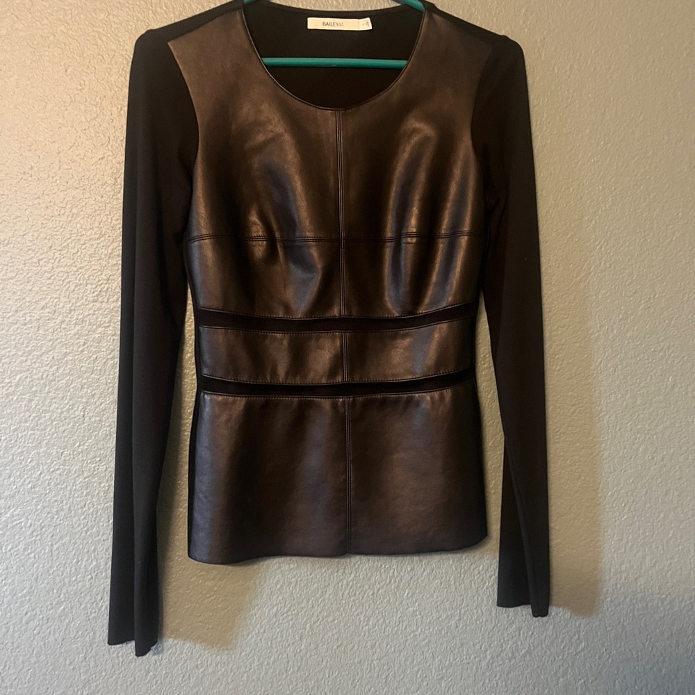 Bailey44 Black Fitted Mesh & "Leather" Longsleeve